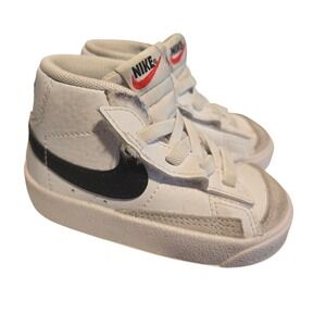 Nike Blazer Mid Crib Shoes Toddler White Black Leather Swoosh‎ Sz 5C